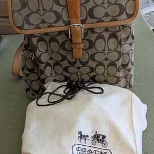 Coach Brown and Tan Signature Backpack